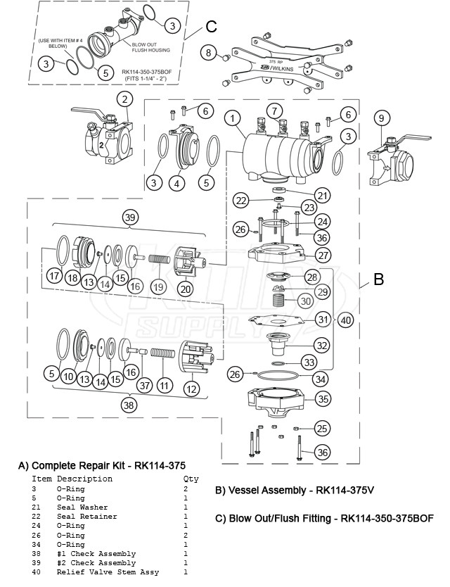 Wilkins 375XL - 1-1/4", 1-1/2" & 2" Models Parts Breakdown